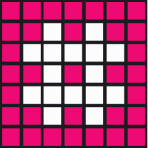 A pattern of pink and white squares