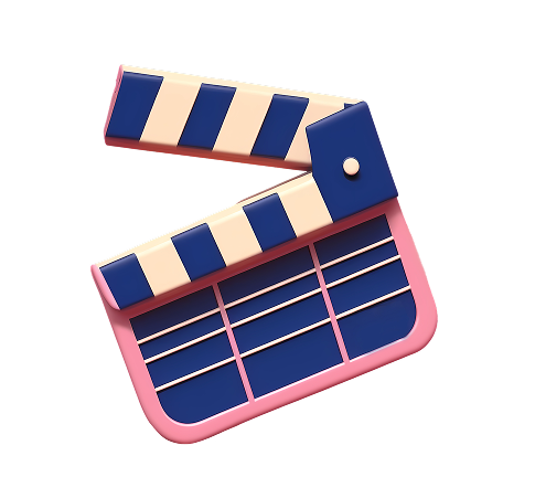 Colorful 3D movie clapperboard icon for media