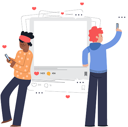 Social media users engaging with content online