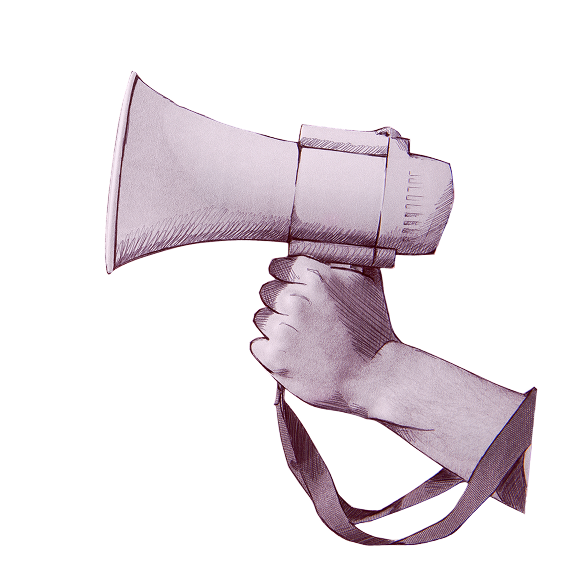 Hand holding megaphone for marketing announcements
