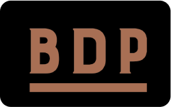 BDP logo in bold brown text with underline