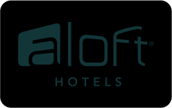 Aloft Hotels logo in dark teal on black background
