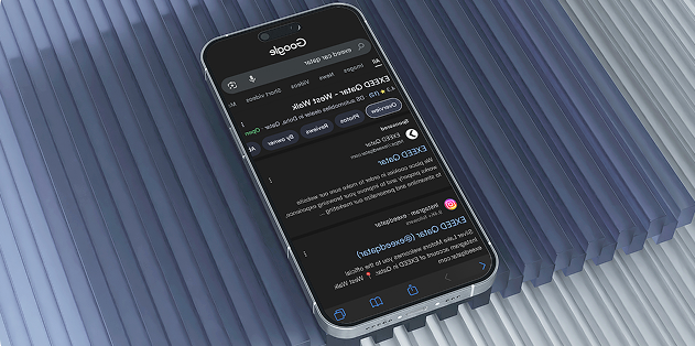 A smartphone displays Google search results