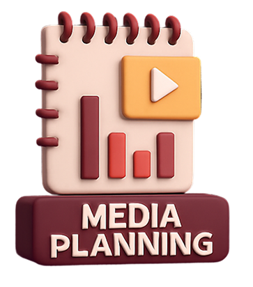 3D media planning icon with chart and play button