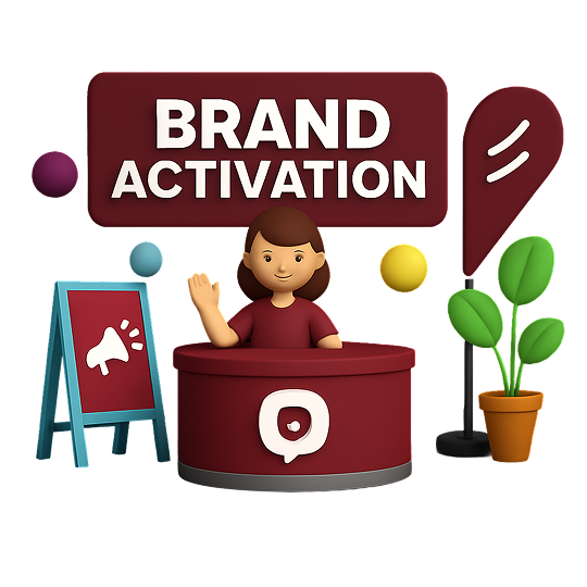 Brand activation with marketing booth and signage