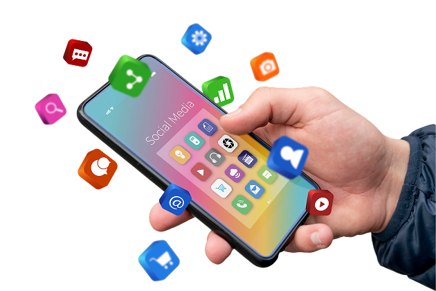 Social media marketing apps on smartphone display