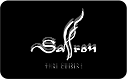 "Saffron Thai Cuisine" logo on black