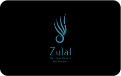 Zulal Wellness Resort logo on black background.