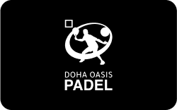 A white "Doha Oasis Padel" logo on black