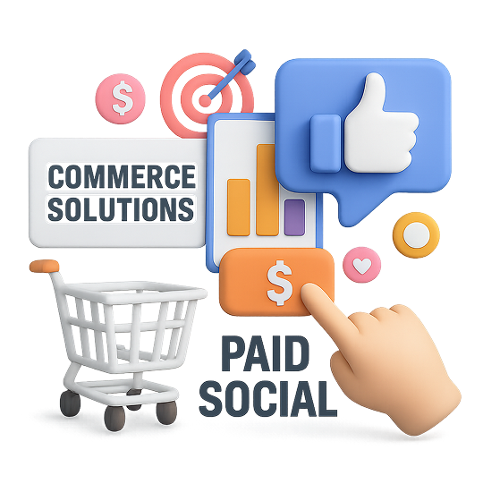Commerce Solutions and Paid Social 3d image png