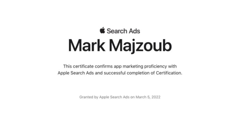 Apple Search Ad Certificate