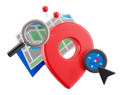 Location icon with magnifier and compass